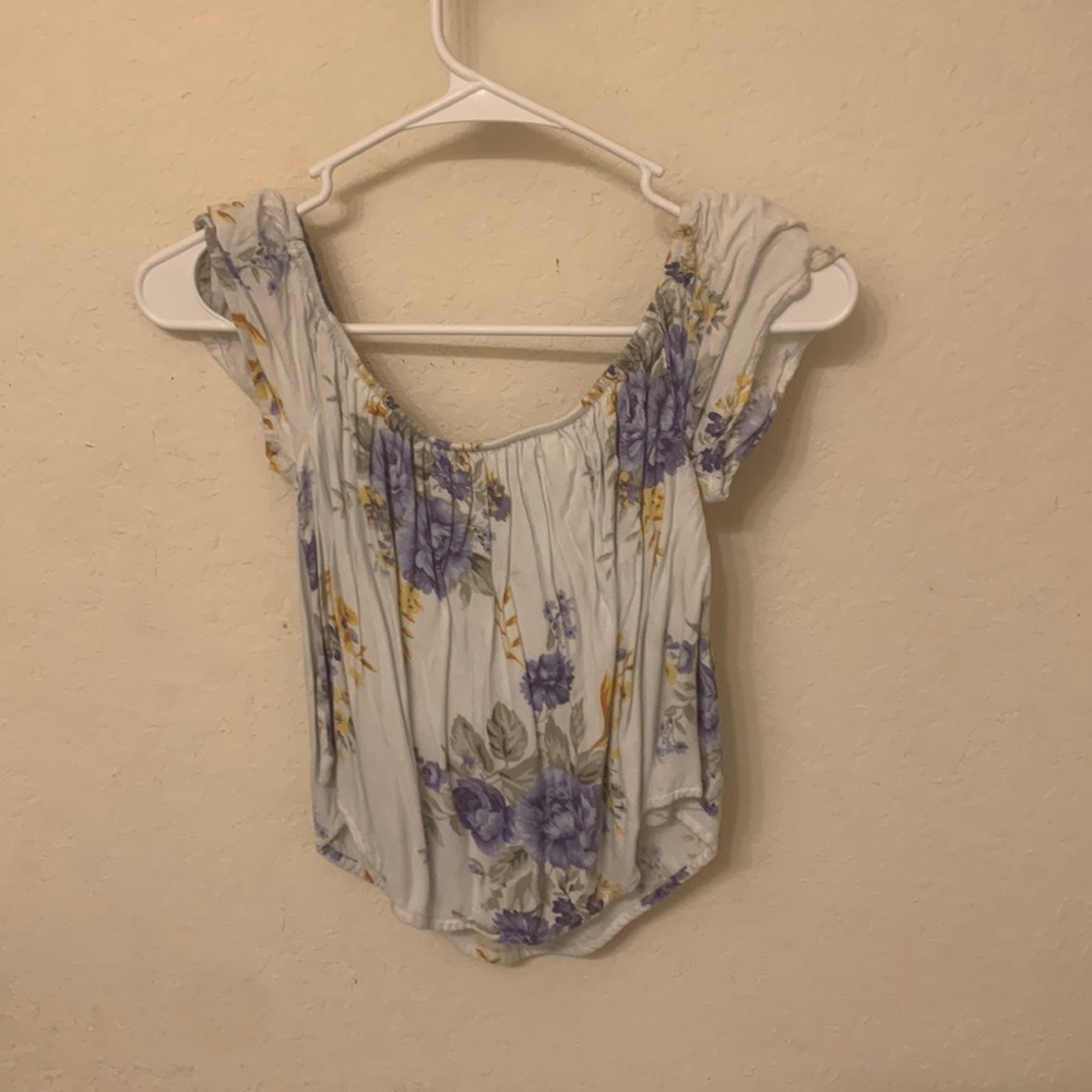 Off the shoulder white flower shirt